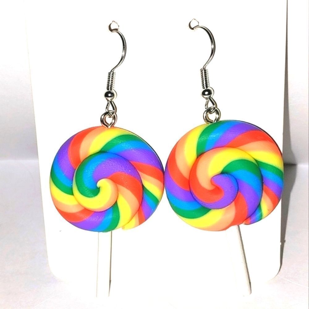 Super fun rainbow lollipop earrings